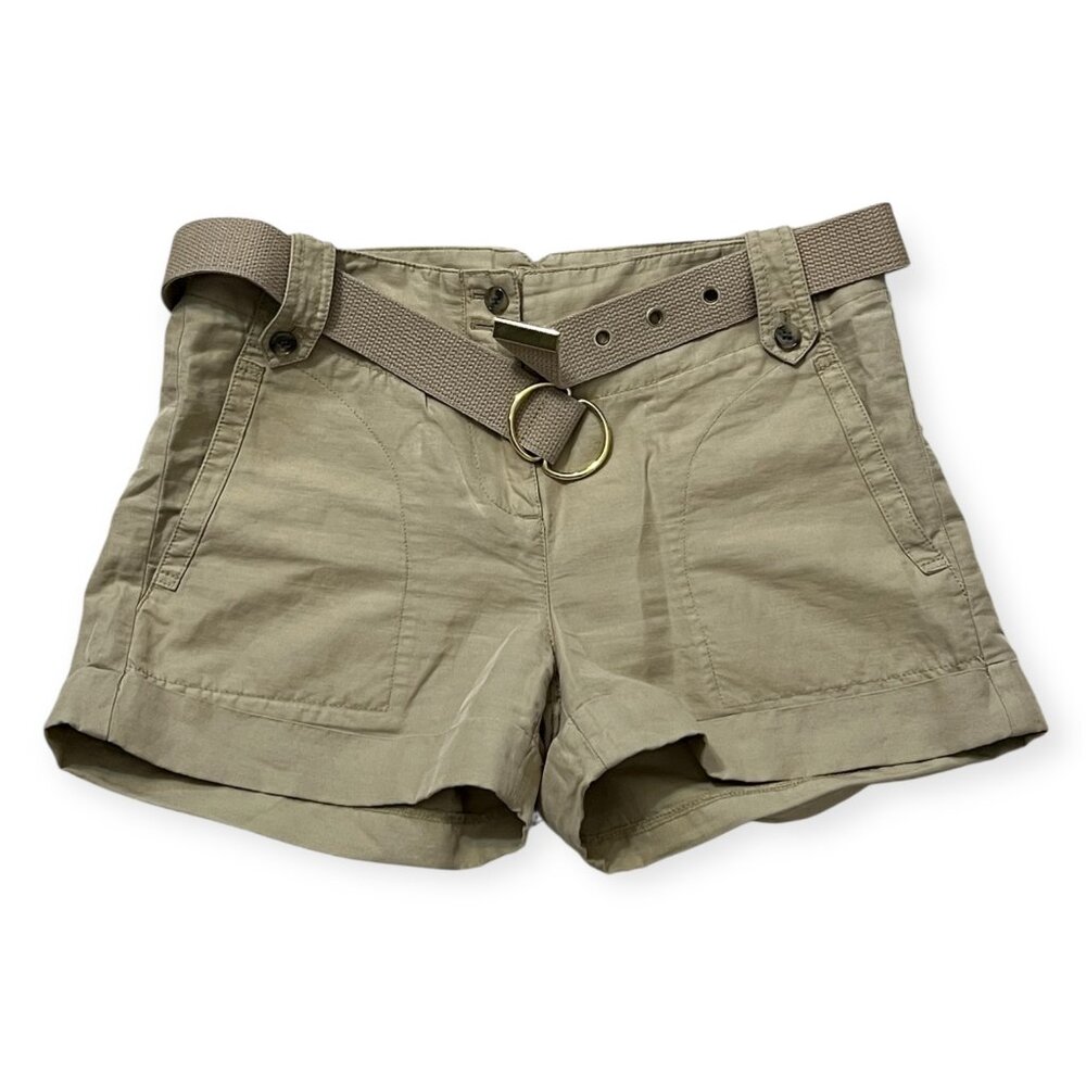 Theory WOmen's Linen Cotton Belted Short Tan Size 4 Khaki High Waist 28"
